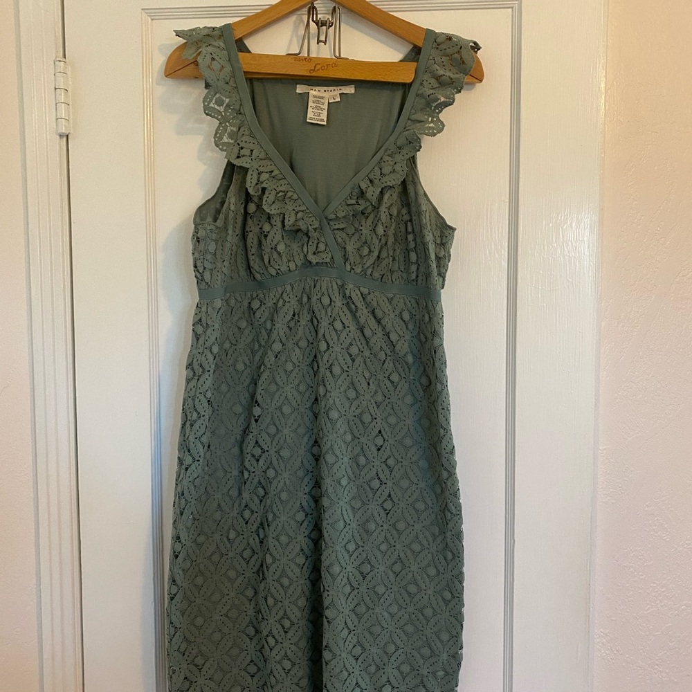 Max Studio gray green dress empire waist fitted size large